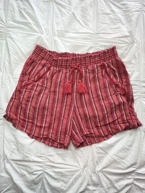 Briggs Red Striped Linen Blend Pull-On Shorts Size M Relaxed Fit Elastic Waist
